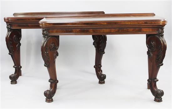 A pair of early 19th century mahogany console tables, W.4ft 6in.